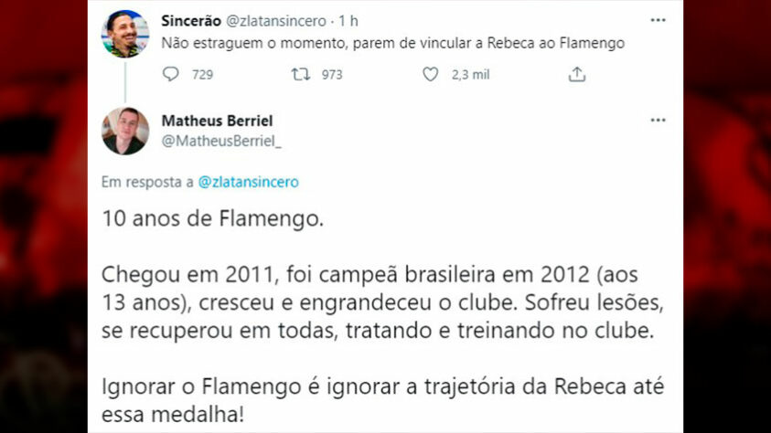 Torcedores do Flamengo foram às redes sociais após prata de Rebeca Andrade em Tóquio