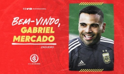 FECHADO - O Internacional anunciou a contratação do zagueiro argentino Gabriel Mercado, de 34 anos. O defensor estava sem clube desde que deixou o Al-Rayyan, do Qatar, e, portanto, chega ao Colorado sem custos.