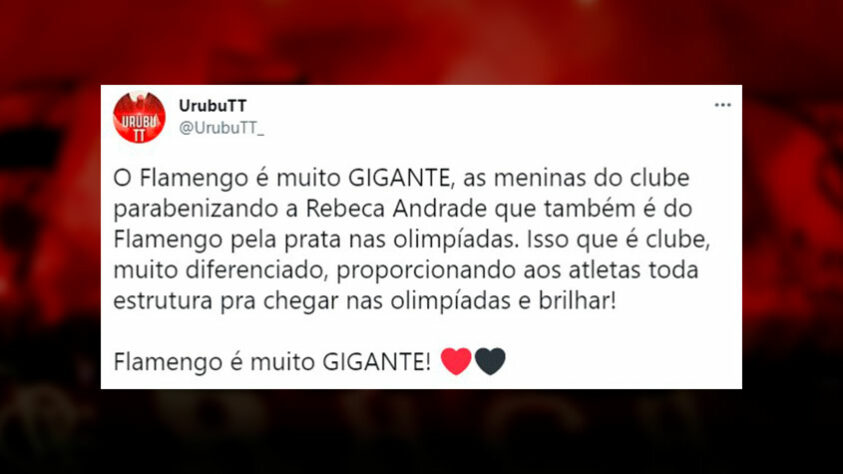 Torcedores do Flamengo foram às redes sociais após prata de Rebeca Andrade em Tóquio