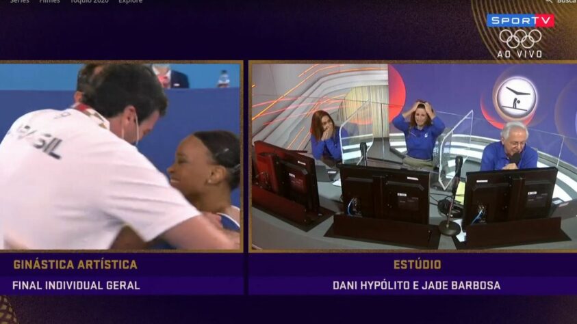 Além de Daiane dos Santos, Jade Barbosa e  Daniele Hypolito, que estavam comentando a transmissão dos canais SporTV, também se emocionaram com a medalha de prata de Rebeca. 