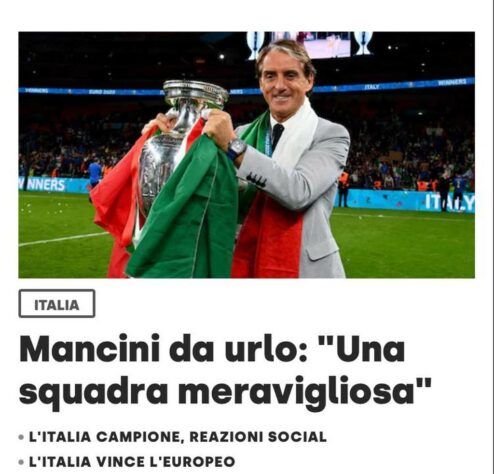 "Uma equipe maravilhosa", diz Mancini ao Corriere Dello Sport
