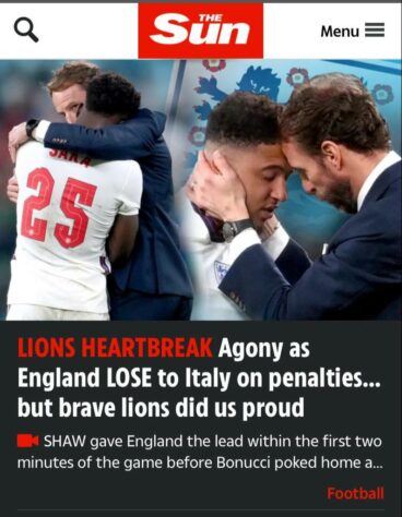 O jornal inglês “The Sun” ressaltou o sofrimento pela derrota.