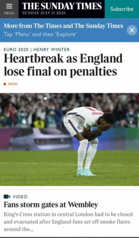 O britânico “The Times” ressaltou o sentimento de “desgosto” com a derrota nos pênaltis. 