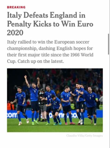 O jornal estadunidense “The New York Times” também noticiou a vitória italiana.