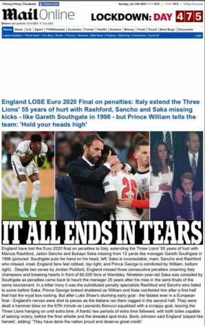 “Tudo termina em lágrimas” foi a manchete do jornal inglês “The Daily Mail” após a derrota da seleção da Inglaterra.