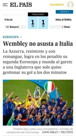 “Wembley não assusta a Itália” foi o que escreveu o jornal espanhol “El País”, ressaltando o triunfo da Azzurra na casa do adversário.
