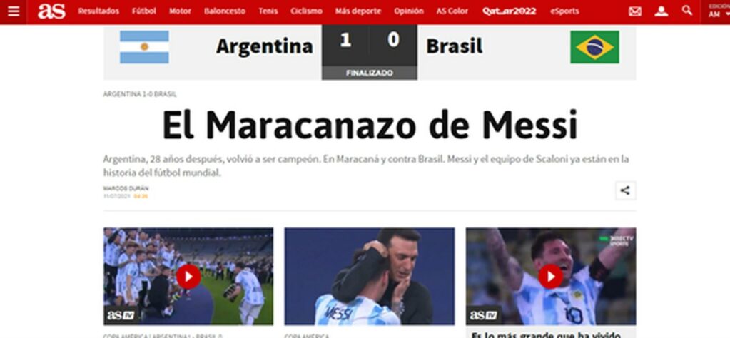 O AS destacou o Maracanazo e o seu principal destaque: Lionel Messi.