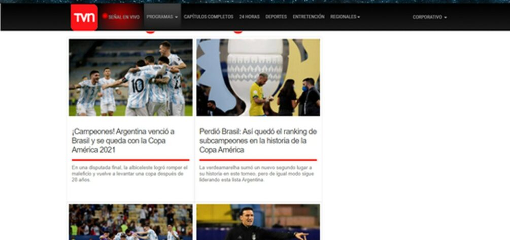 A TVN foi mais uma que exaltou o título argentino sobre o Brasil.