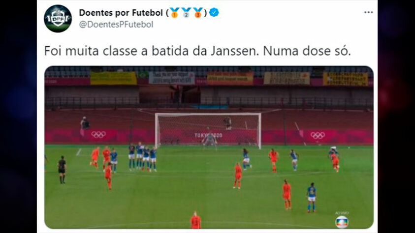 O gol de Janssen no empate da Holanda contra o Brasil no futebol feminino, rendeu brincadeiras com a vacina aplicada em uma dose.