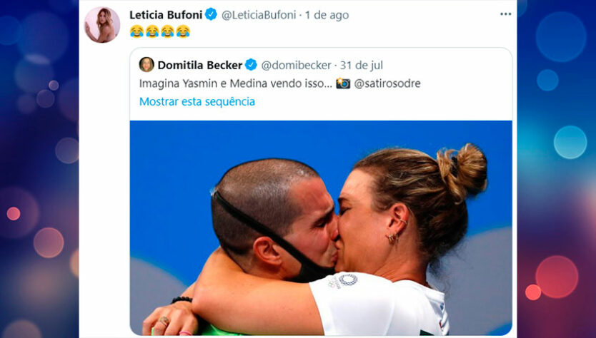 Tudo começou quando Leticia Bufoni compartilhou um meme brincando com a ausência forçada de Yasmin Brunet nas Olimpíadas de Tóquio.