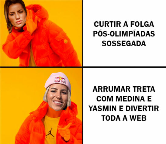 Memes brincam com polêmica envolvendo Yasmin Brunet, Gabriel Medina e Leticia Bufoni.