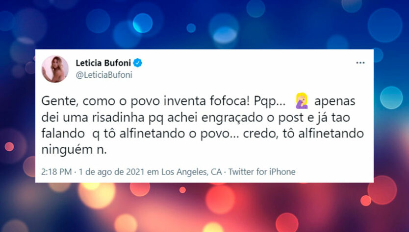 A polêmica tomou tamanha proporção que Leticia usou as redes sociais para afirmar que não estava alfinetando ninguém.