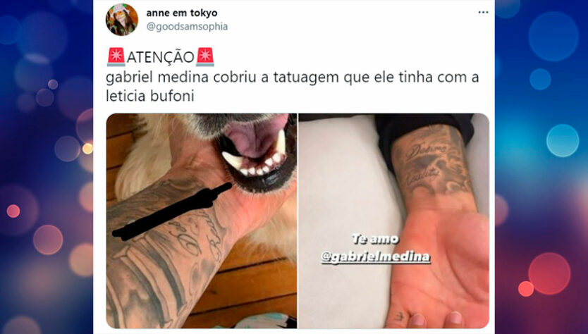 Como nada escapa da internet, recordaram que Leticia e Medina tiveram um affair no passado. Ambos fizeram tatuagem semelhante, com as iniciais do nome do outro. Yasmin reagiu mostrando que Medina não tinha mais o "LB" no pulso.