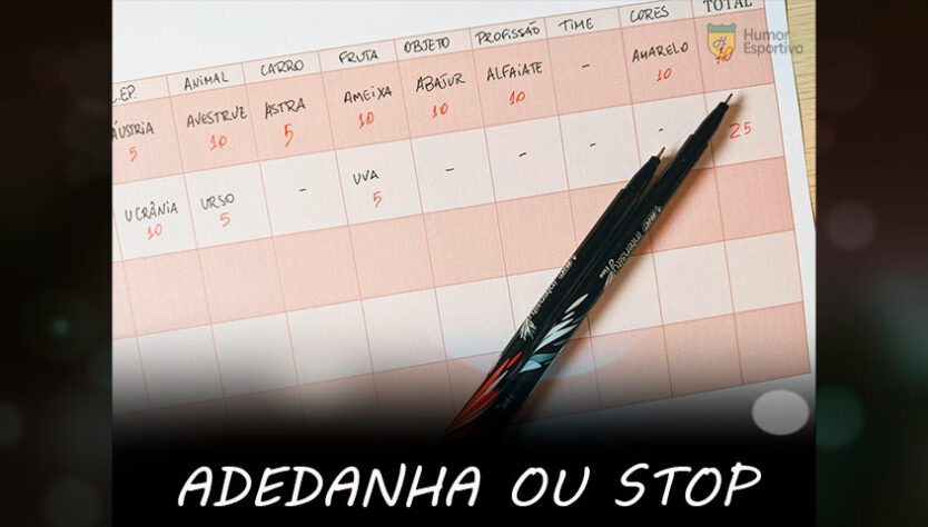 Adedanha, adedonha ou stop: Mais uma que os colégios em todo Brasil formam bons atletas. O ouro olímpico seria nosso!