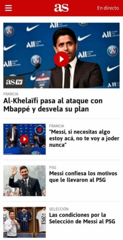 O As (Espanha), também da capital espanhola, destaca diversos trechos da entrevista de Messi, mas também foca na situação de Mbappé.