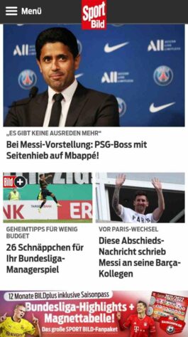 Na Alemanha, o Bild (Alemanha) também comenta da situação de Mbappé e destaca apresentação de Messi.