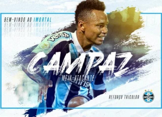 FECHADO - Agora é oficial. Após semanas de muita negociação com o Tolima, o Grêmio finalmente anunciou a chegada de Jaminton Campaz. O acordo entre o Tricolor com o time colombiano foi sacramentado na casa dos US$ 4 milhões. O atleta assinou o vinculo até 2025.