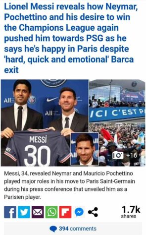 O Daily Mail (Inglaterra) também lembra da saída do argentino do Barcelona.