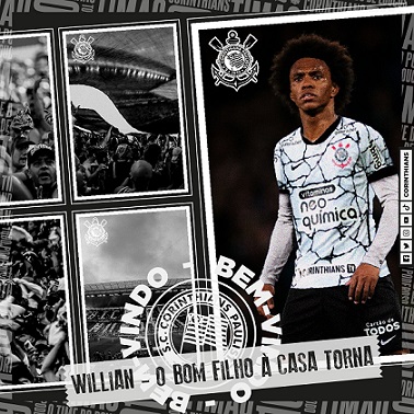 FECHADO - O Corinthians anunciou o retorno do meia-atacante Willian na noite desta segunda-feira. O jogador foi liberado pelo Arsenal e, após muita expectativa, fechou com o Timão.