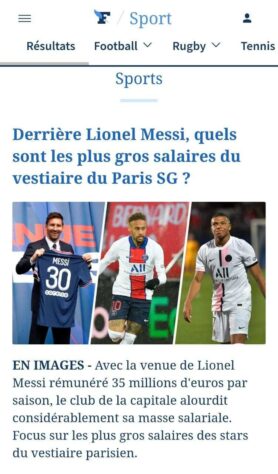 O Le Figaro (França) comenta sobre a questão salarial do Paris Saint-Germain com Messi, Neymar e Mbappé.