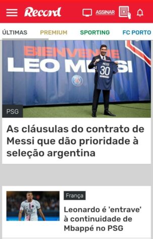 Já o Record (Portugal) comentou sobre Messi e sobre as cláusulas de seu contrato com a equipe francesa.