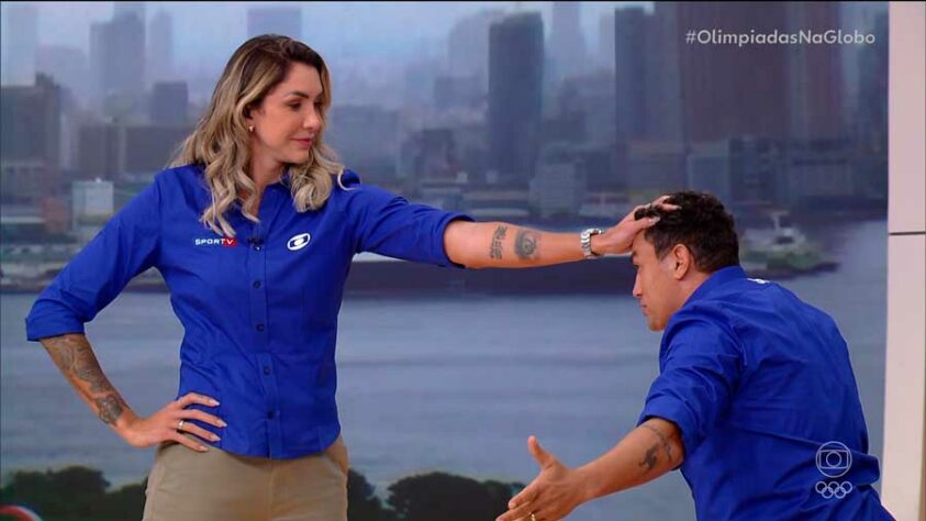 Comentaristas da Globo durante os Jogos Olímpicos, Thaisa (vôlei) e Popó (boxe) viralizaram com uma foto brincando com a diferença de altura entre os dois.