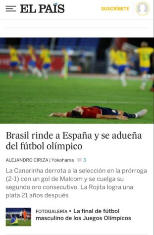 O "El País" destacou o segundo ouro consecutivo do Brasil no futebol masculino.