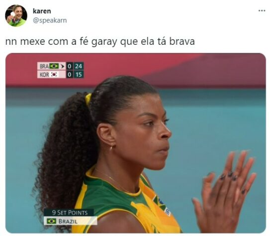 A cara de má de Fernanda Garay fez sucesso na web. A atleta do vôlei feminino ganhou memes e figurinhas para WhatsApp.