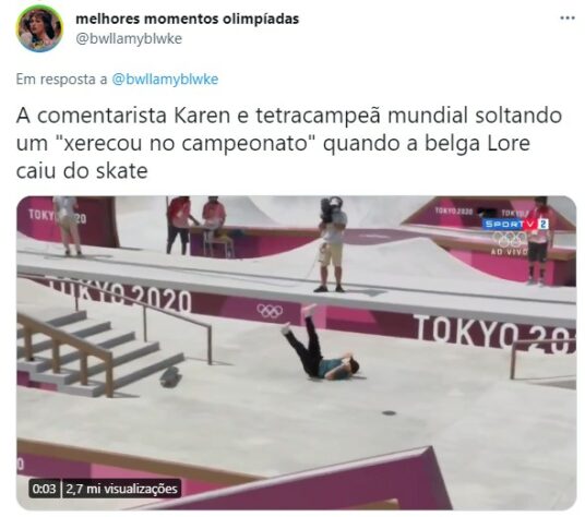 Com bom humor e espontaneidade, o jeito ‘sincerona’ da skatista Karen Jonz chamou atenção atuando como comentarista esportiva na cobertura do SporTV. Karen viralizou por usar a palavra 'xereca' com certa frequência. Além disso, bombou na web após rebater ao vivo Ivan Moré após o apresentador classificá-la como esposa do vocalista do Fresno antes de destacar sua carreira no esporte.