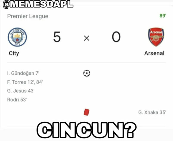 Premier League: os melhores memes de Manchester City 5 x 0 Arsenal