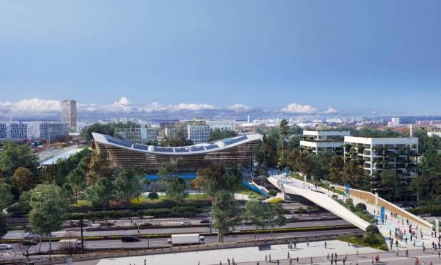 Plano para os Jogos Olímpicos de Paris, em 2024. Área externa do centro aquático.
