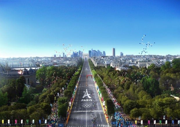 Plano para os Jogos Olímpicos de Paris, em 2024. Competições de ciclismo passarão pela Champs-Élysées e pelo Arco do Triunfo. 
