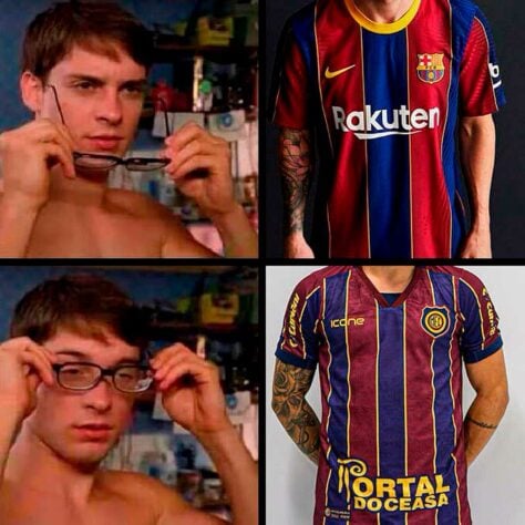 Camisa do Barcelona para temporada 2020/2021 foi comparada à camisa do Madureira (Julho/2020).