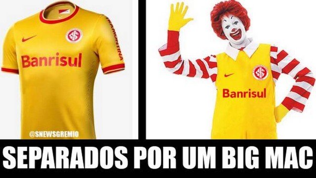 Terceiro uniforme do Internacional, em amarelo com detalhes vermelhos, foi comparado ao Ronald McDonald's (Fevereiro/2014).