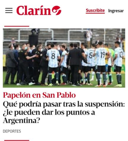 O Clarín, da Argentina, reforçou a palavra 'papelão', e apontou se a Argentina pode ou não receber os pontos da partida.