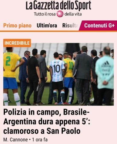A Gazzetta dello Sport, da Itália, destacou a presença de oficiais da polícia federal em campo para paralisar a partida.