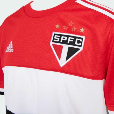Detalhes da parte frontal da nova camisa três do São Paulo