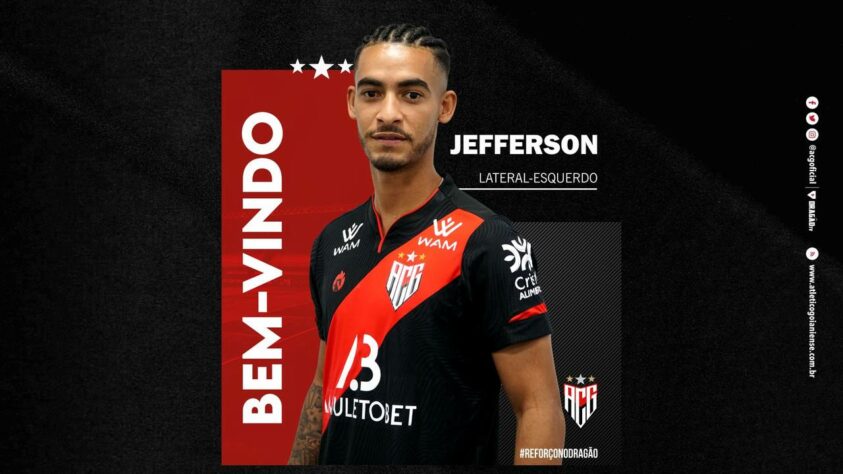 FECHADO - O Atlético-GO anunciou a contratação do lateral-esquerdo Jefferson para o restante de 2021. O Atleta já pode estrear pelo Dragão após ficar à disposição.