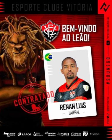 FECHADO - O Vitória anunciou a chegada do lateral-esquerdo Renan Luis para a temporada. O atleta vem do Figueirense e já pode defender o Leão após passar nos exames médicos e ter o nome publicado no BID da CBF.