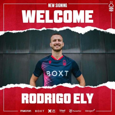 FECHADO - O zagueiro brasileiro Rodrigo Ely foi contratado pelo Nottingham Forest até o final da atual temporada.
