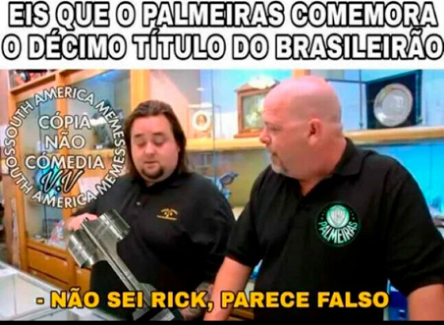 Campeão por fax? A contagem de títulos brasileiros do Palmeiras é sempre alvo de memes dos rivais.