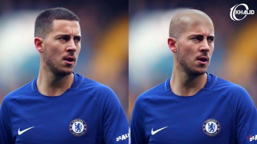 Máquina zero? Jogadores ficam carecas em montagens. Na foto, Eden Hazard.