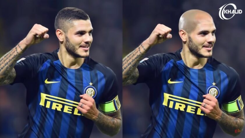 Máquina zero? Jogadores ficam carecas em montagens. Na foto, Mauro Icardi.