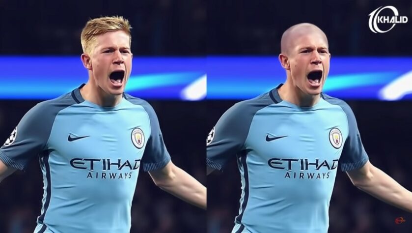 Máquina zero? Jogadores ficam carecas em montagens. Na foto, Kevin de Bruyne.