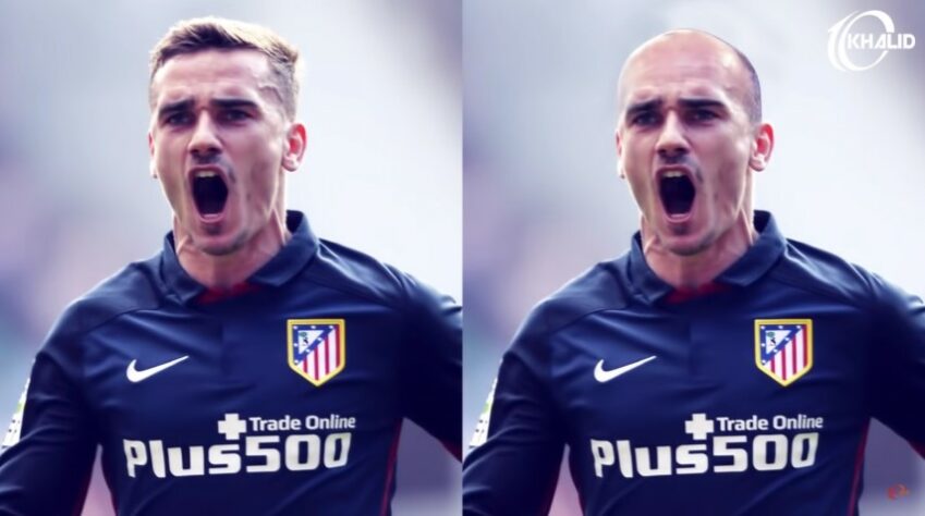 Máquina zero? Jogadores ficam carecas em montagens. Na foto, Antoine Griezmann.