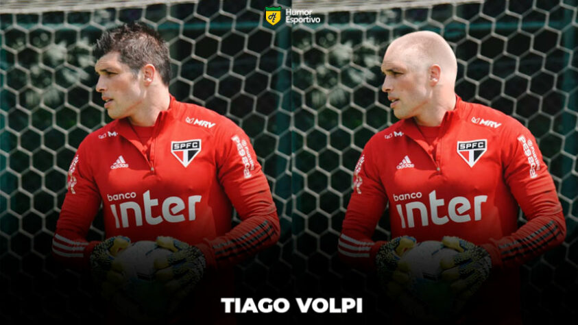 Máquina zero? Jogadores ficam carecas em montagens. Na foto, o goleiro Tiago Volpi.