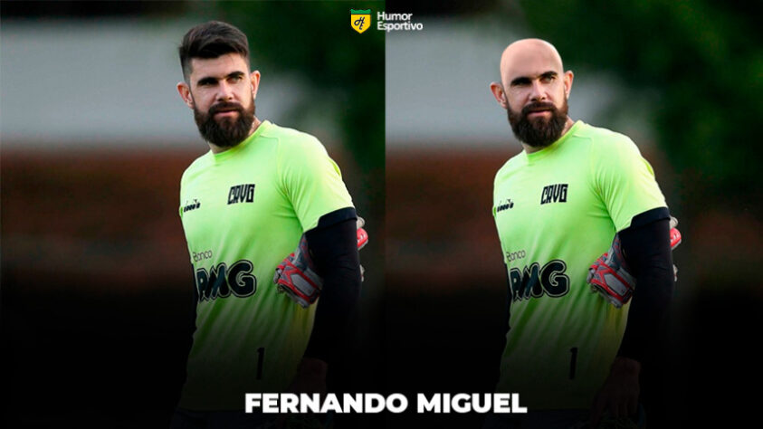 Máquina zero? Jogadores ficam carecas em montagens. Na foto, o goleiro Fernando Miguel.