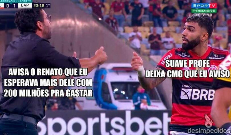 E os 200 milhões, Renato? Zoeiras com técnico do Flamengo fizeram sucesso nas redes sociais após eliminação do Flamengo.