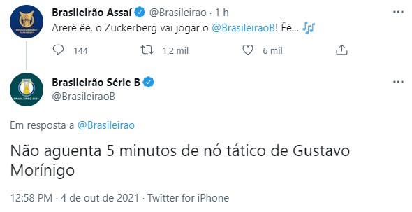 Perfis oficiais das Séries A e B do Brasileirão também brincaram com as quedas das redes sociais.