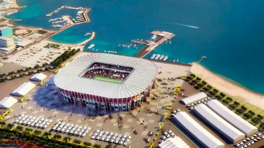 Estádio Ras Abu Aboud - Cidade: Doha - Capacidade: 40 mil torcedores (após a Copa, será desativado) - Estádio pronto e será inaugurado em 30 de novembro de 2021.